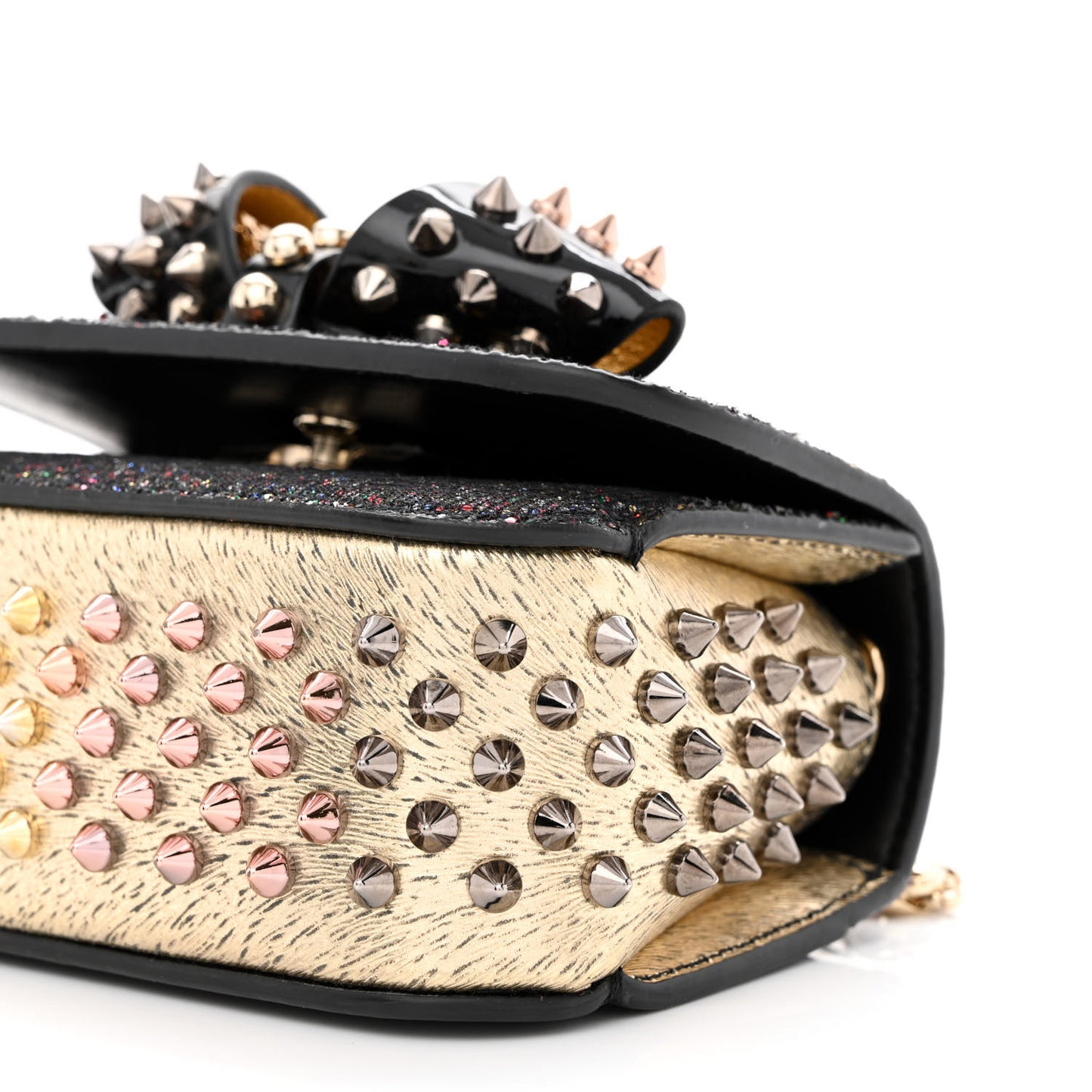 Glitter Calfskin Spikes Sweety Charity NV Crossbody Gold