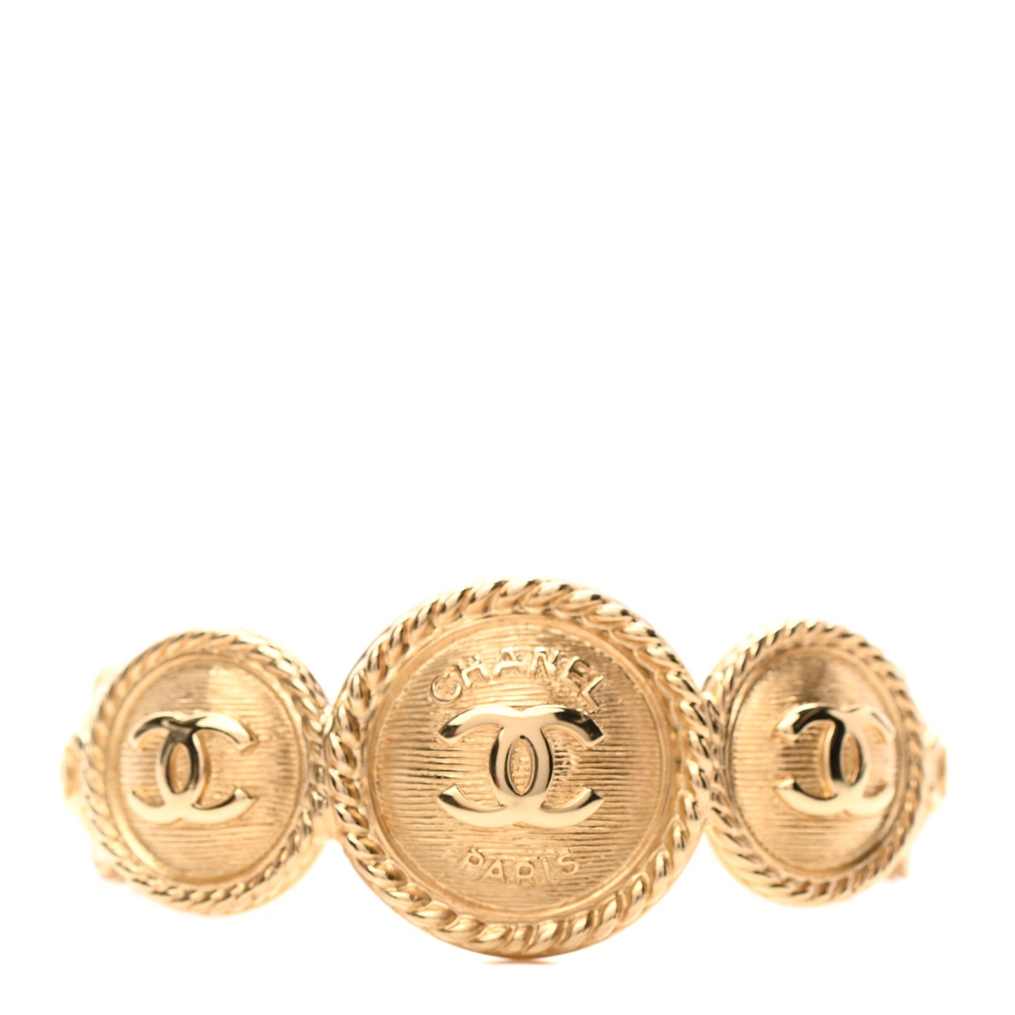 Metal Medallion CC Cuff Bracelet L Gold