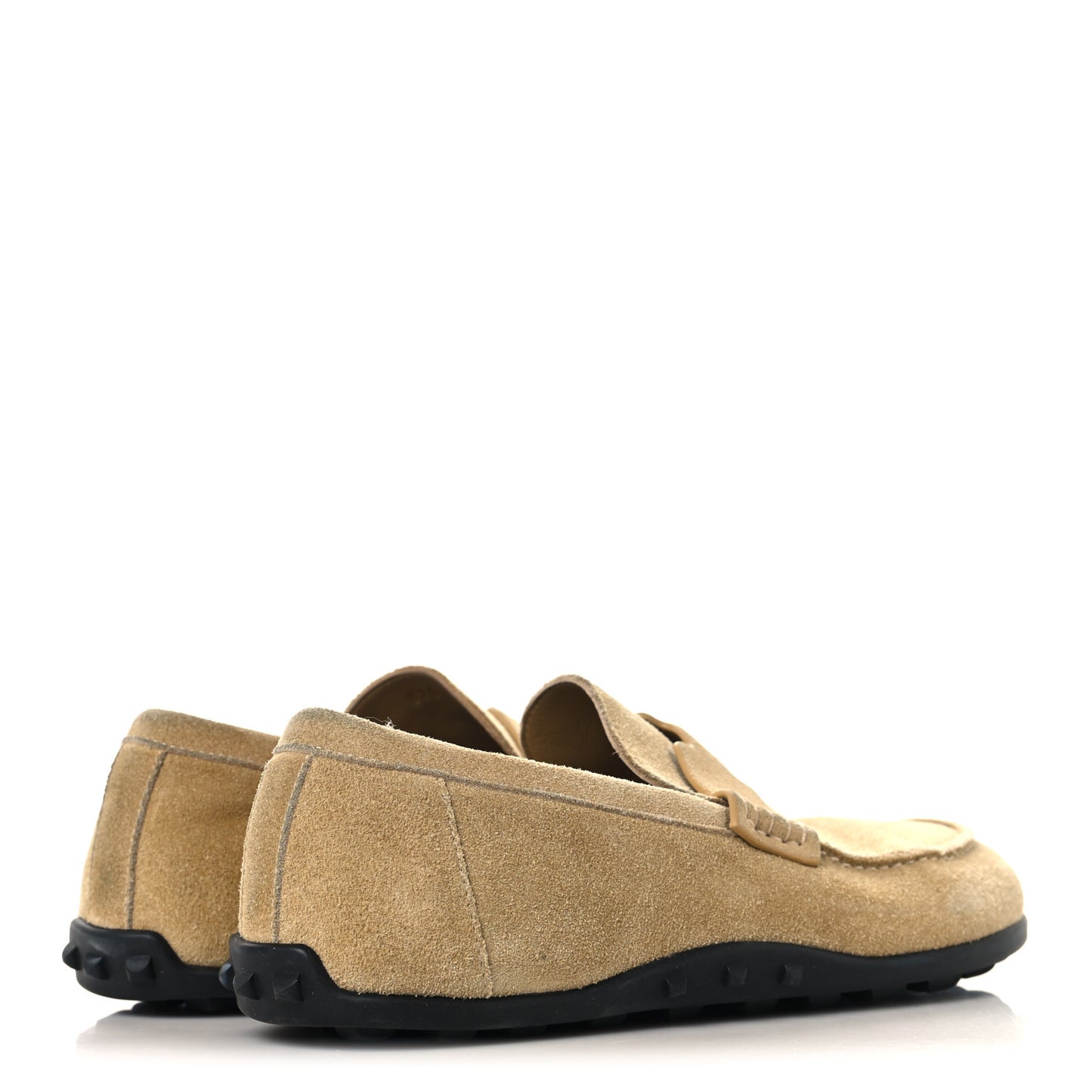 Suede Calfskin Womens Lazy Loafers 37.5 Beige Sable