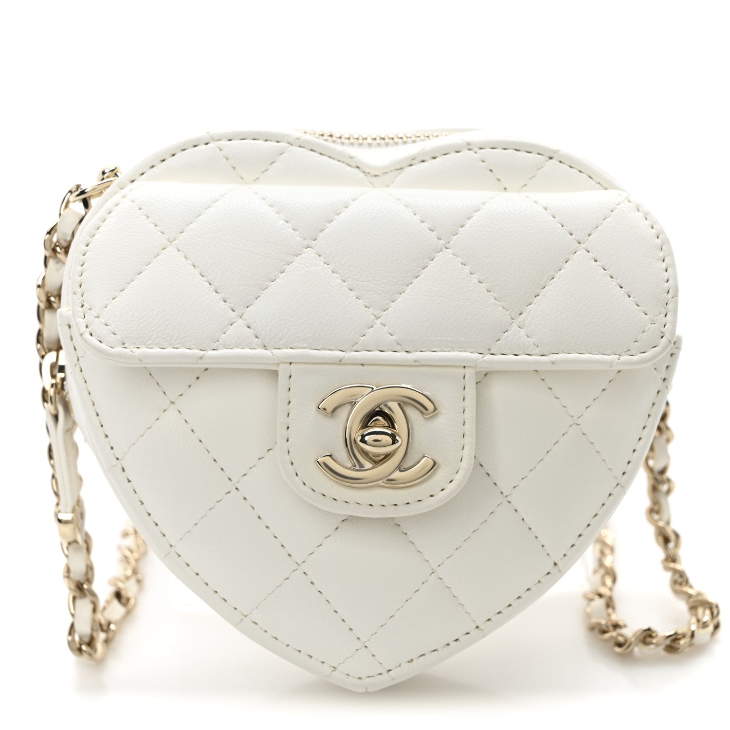 Chanel Lambskin Quilted CC In Love Heart Clutch With Chain White 7 of 9