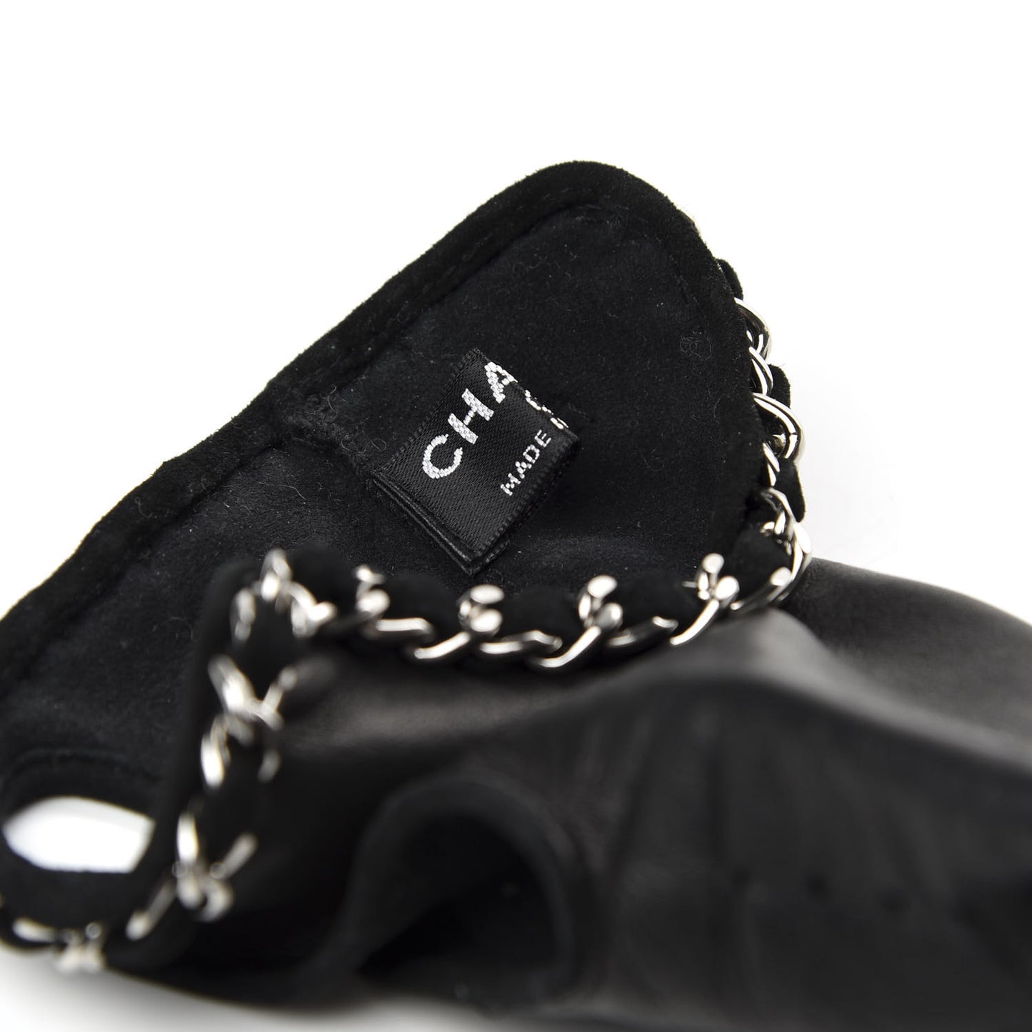 Lambskin Fingerless Chain CC Gloves 7.5 Black