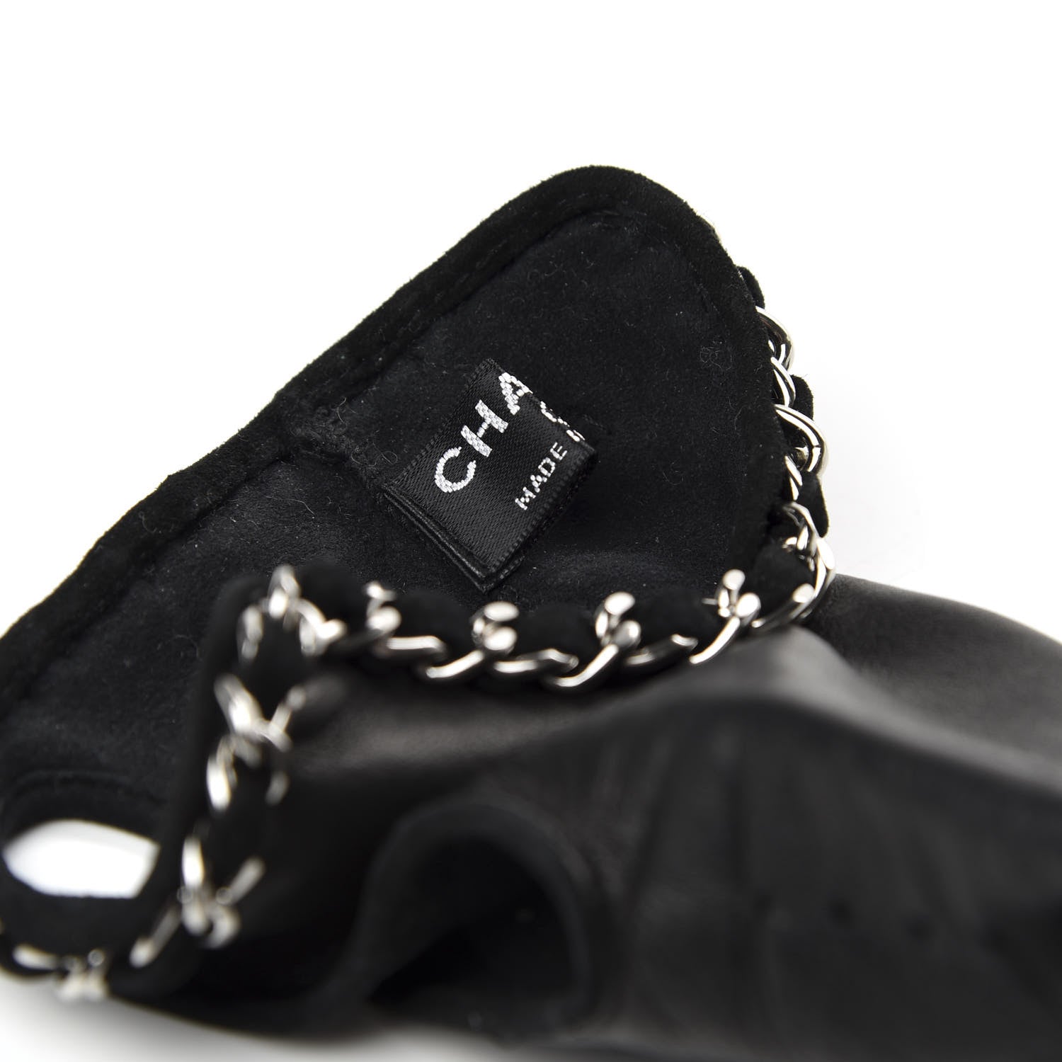 Chanel Lambskin Fingerless Chain CC Gloves 7.5 Black 4 of 6