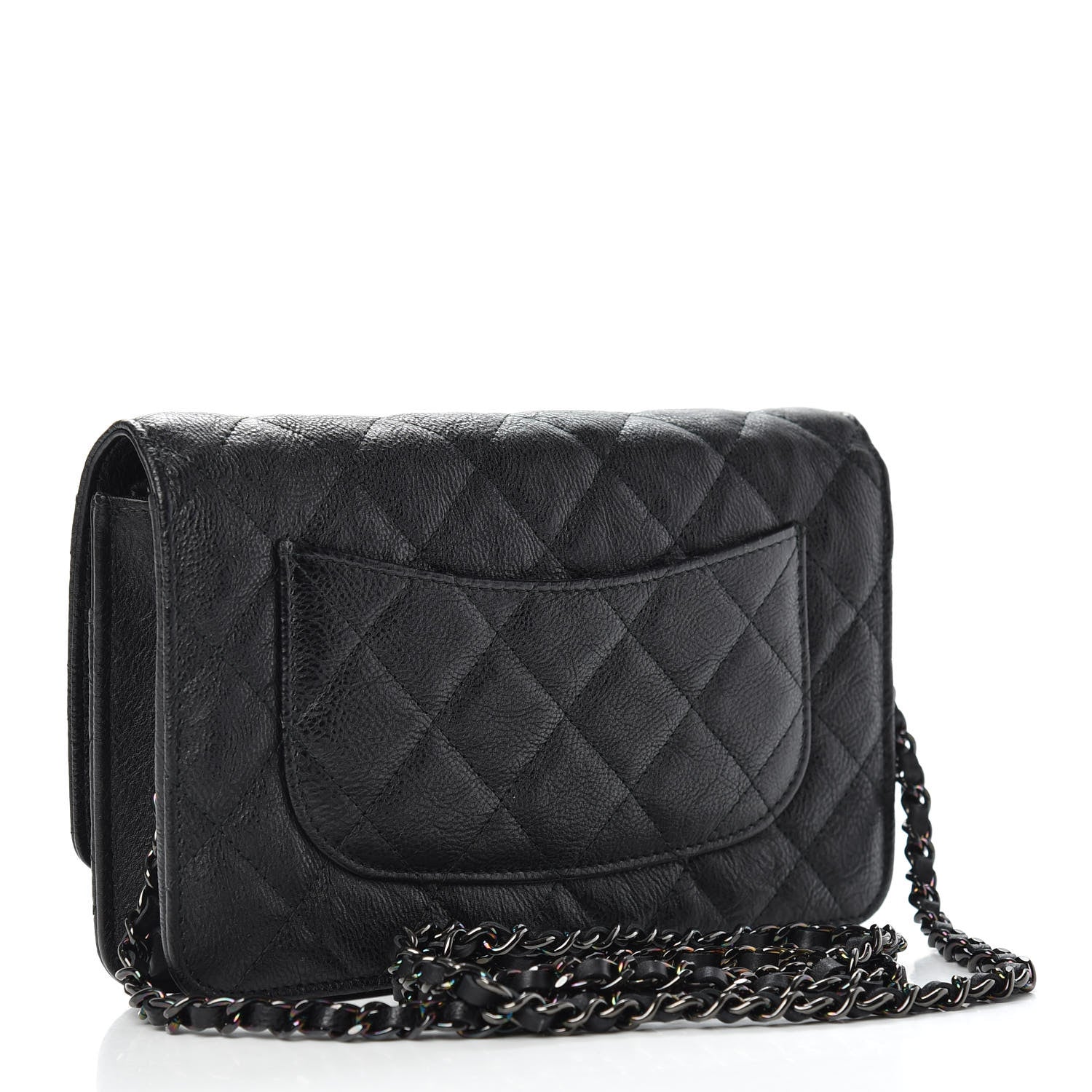 Chanel Crumpled Calfskin Quilted Wallet On Chain WOC So Black 3 of 8