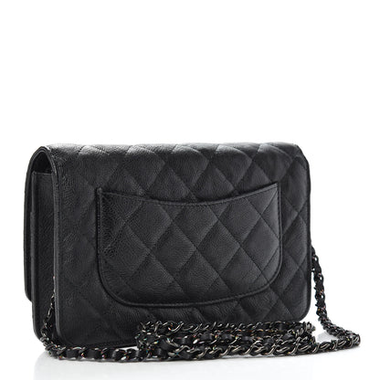 Chanel Crumpled Calfskin Quilted Wallet On Chain WOC So Black 3 of 8