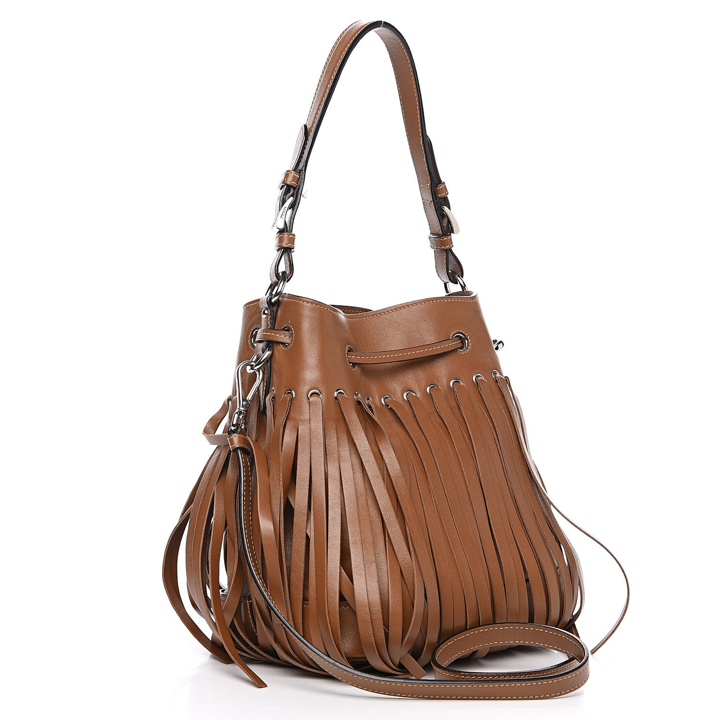 Soft Calfskin Fringe Bucket Bag Cannella
