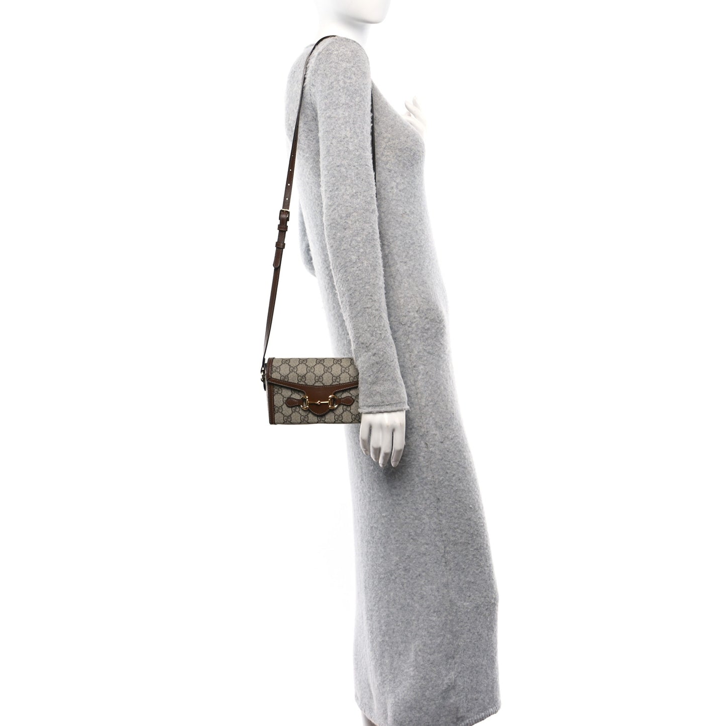 GG Supreme Monogram Mini Horsebit 1955 Shoulder Bag Beige Brown Sugar