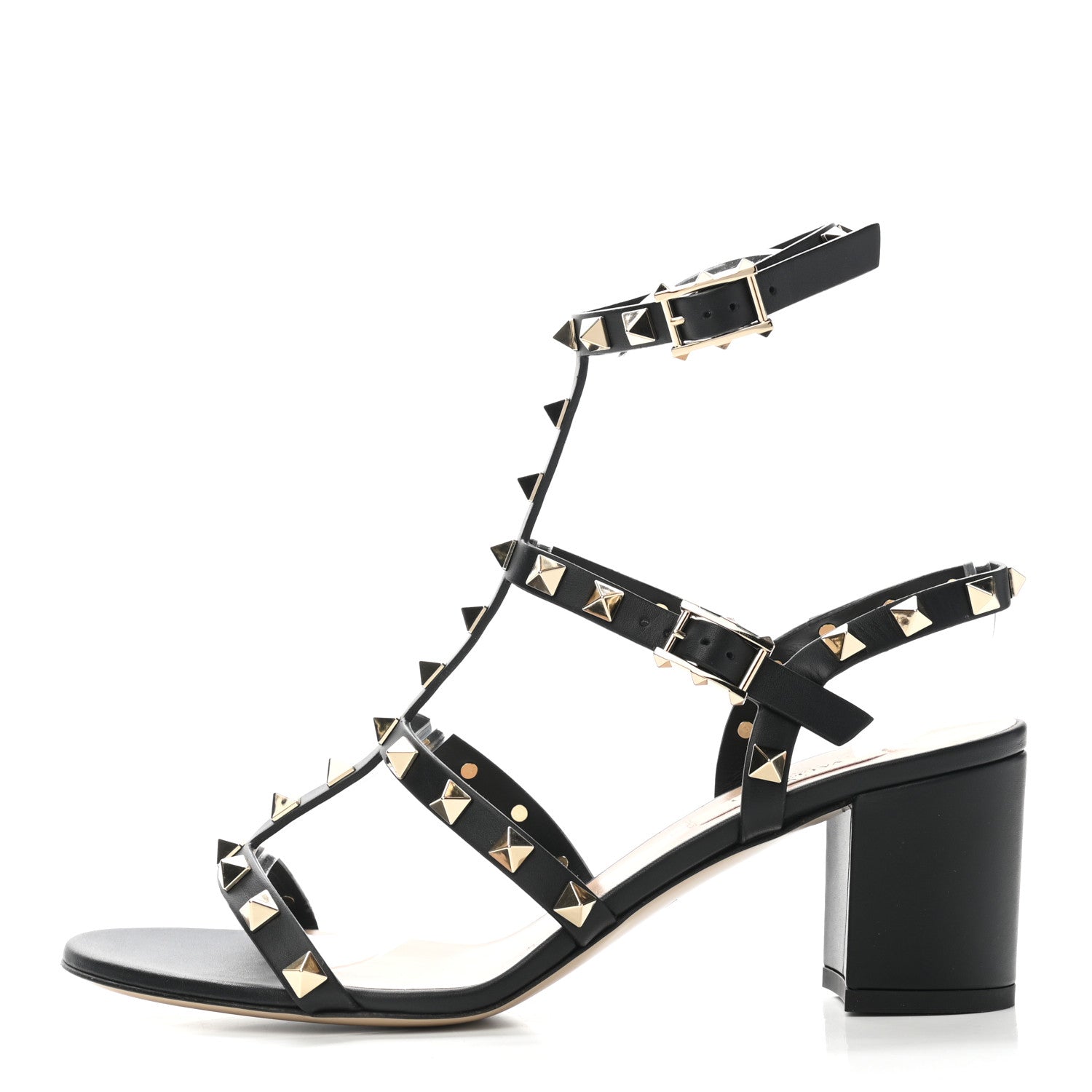 Valentino Garavani Calfskin Rockstud 60mm City Sandals 37.5 Black 1 of 8