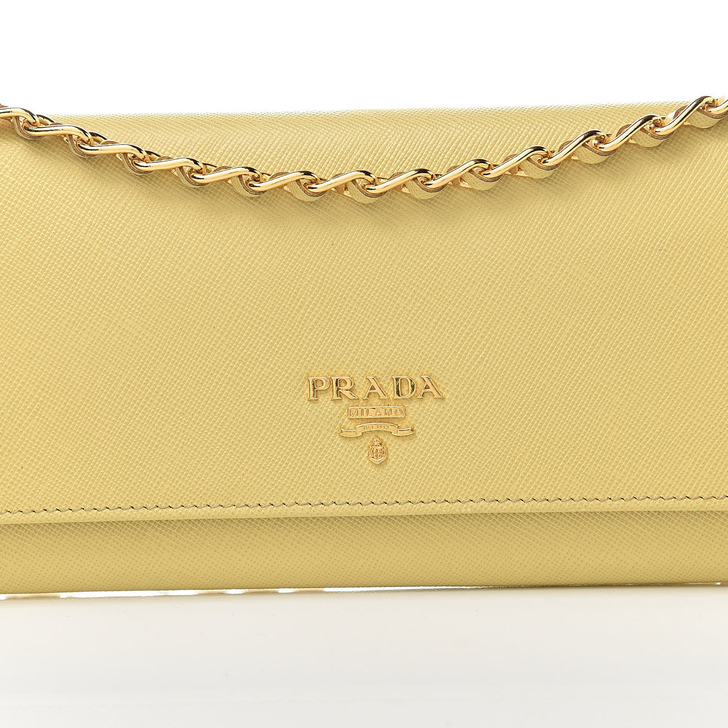 Prada Saffiano Metal Oro Chain Wallet Polline 8 of 12