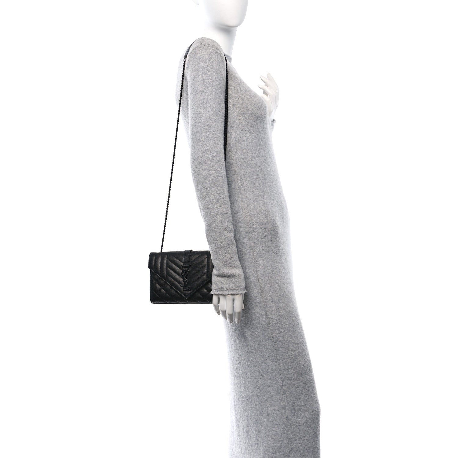 Saint Laurent Grain De Poudre Textured Mixed Matelasse Triquilt Small Monogram Monochrome Satchel Black 2 of 14