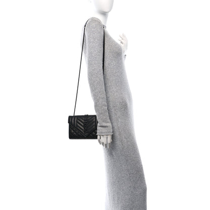 Saint Laurent Grain De Poudre Textured Mixed Matelasse Triquilt Small Monogram Monochrome Satchel Black 2 of 14