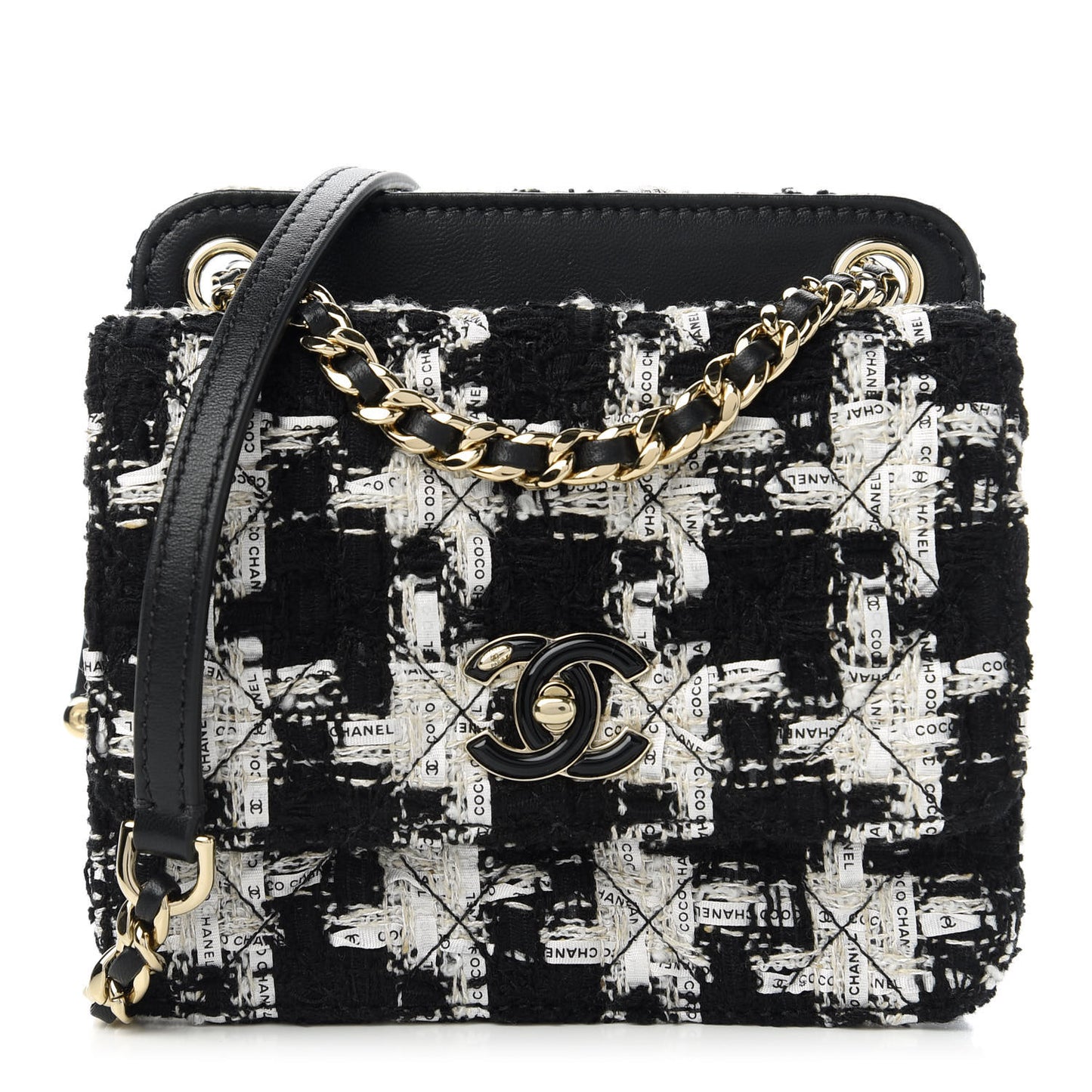 Tweed Lambskin Quilted Flap Black Ecru White