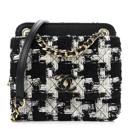 Chanel Tweed Lambskin Quilted Flap Black Ecru White 1 of 12