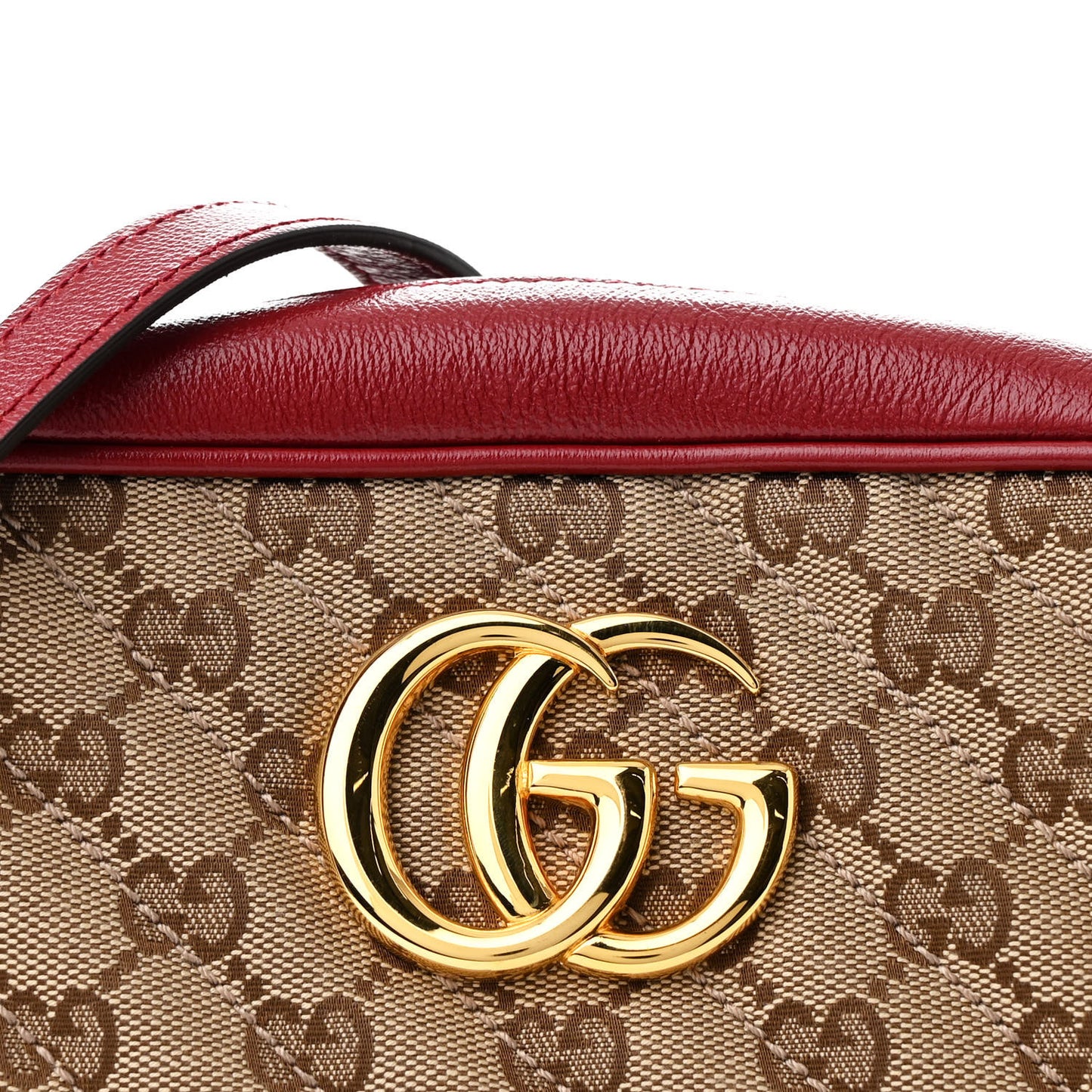 Monogram Azalea Calfskin Matelasse Diagonal Small GG Marmont Chain Shoulder Bag Beige Ebony New Cherry Red
