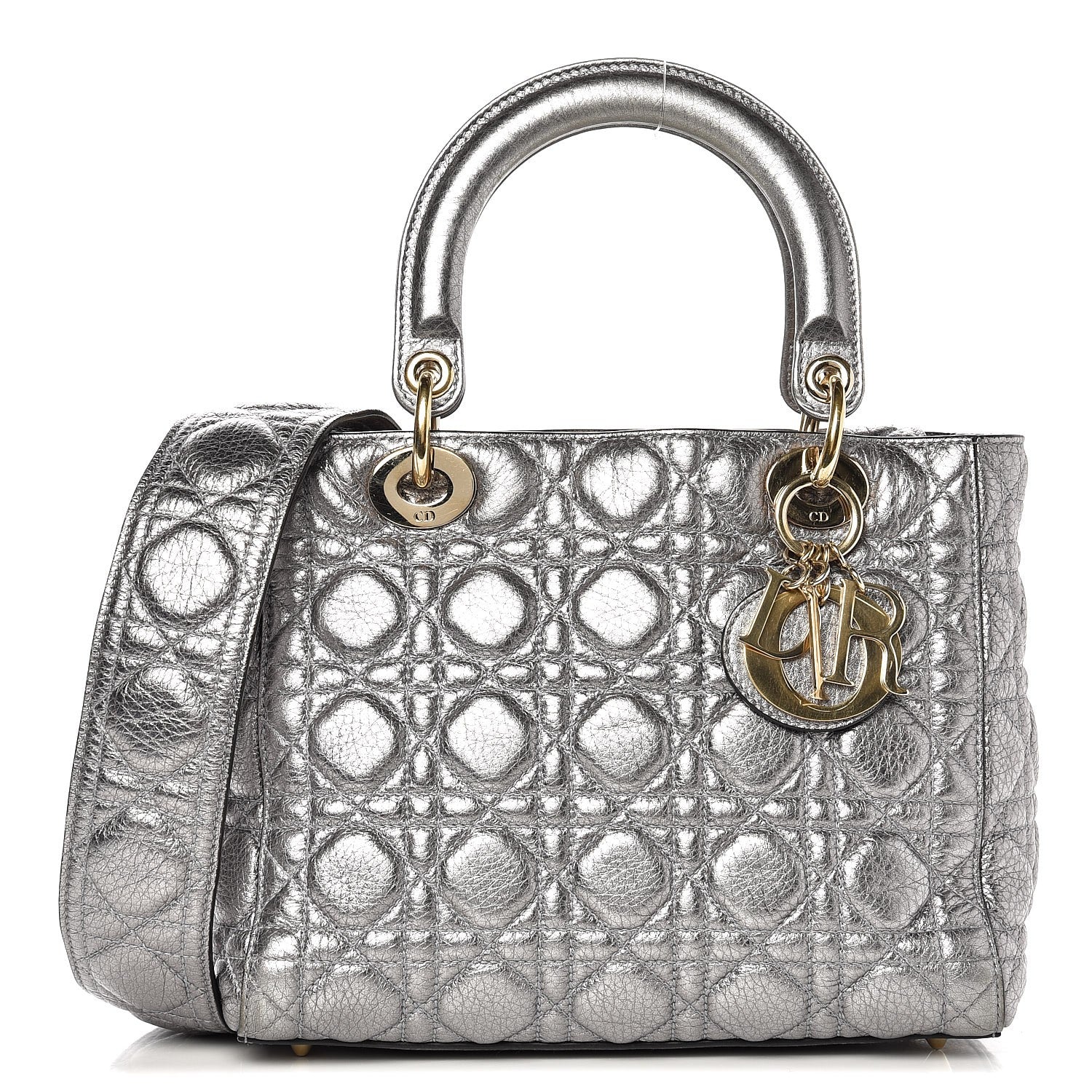 Christian Dior Metallic Grained Calfskin Cannage Medium Lady Dior Silver 1 of 8