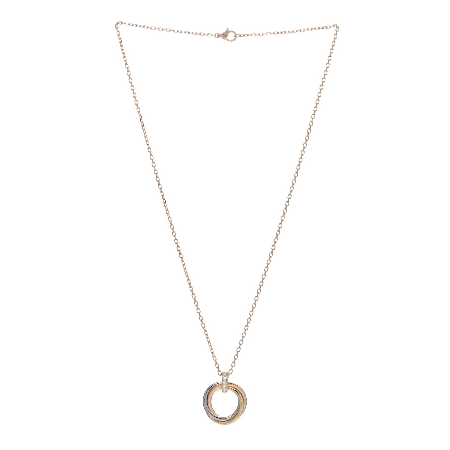18K Pink White Yellow Gold Diamond Trinity Pendant Necklace