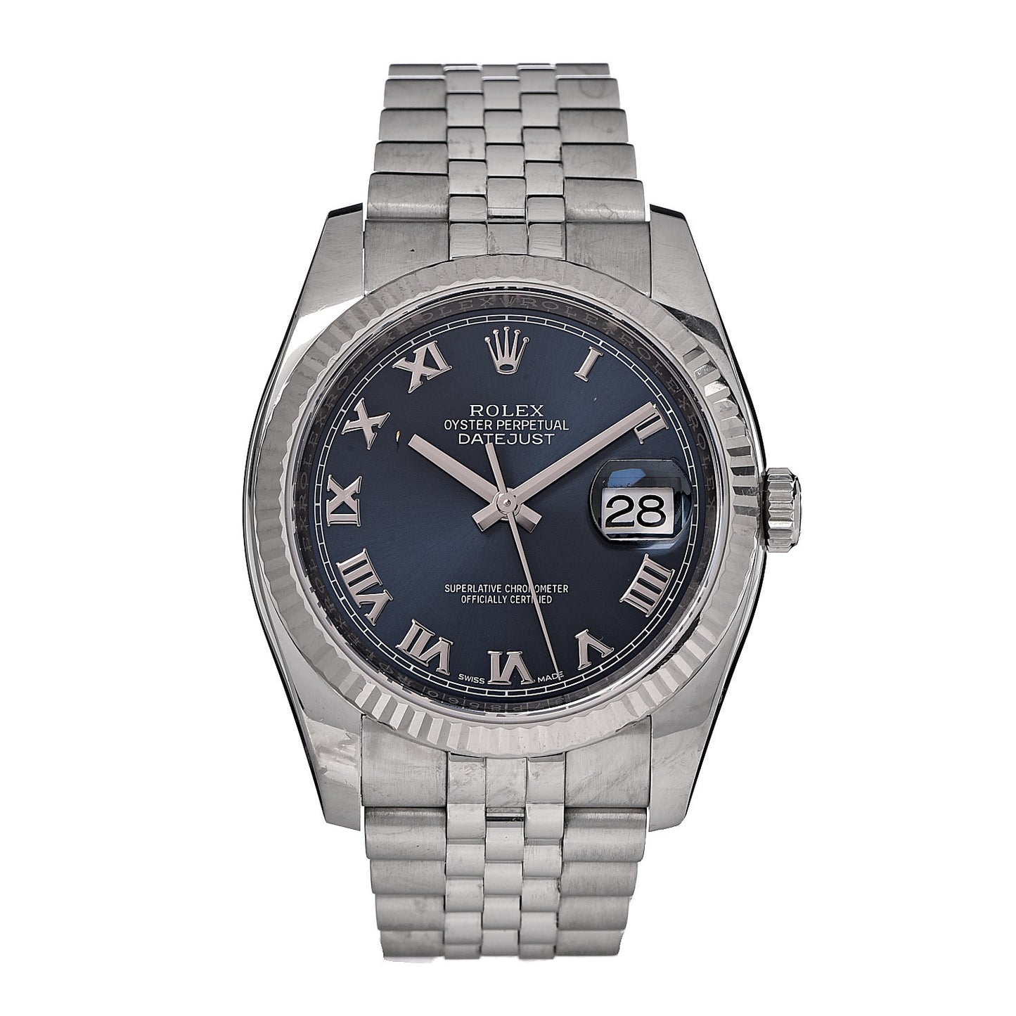 Stainless Steel 18K White Gold 36mm Oyster Perpetual Datejust Watch Blue Roman 116234