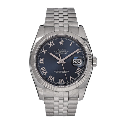 Rolex Stainless Steel 18K White Gold 36mm Oyster Perpetual Datejust Watch Blue Roman 116234 1 of 7