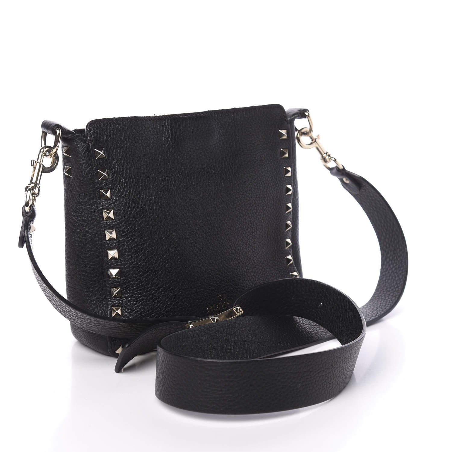 Valentino Garavani Pebbled Calfskin Mini Rockstud Flip-Lock Messenger Bag Black 3 of 11