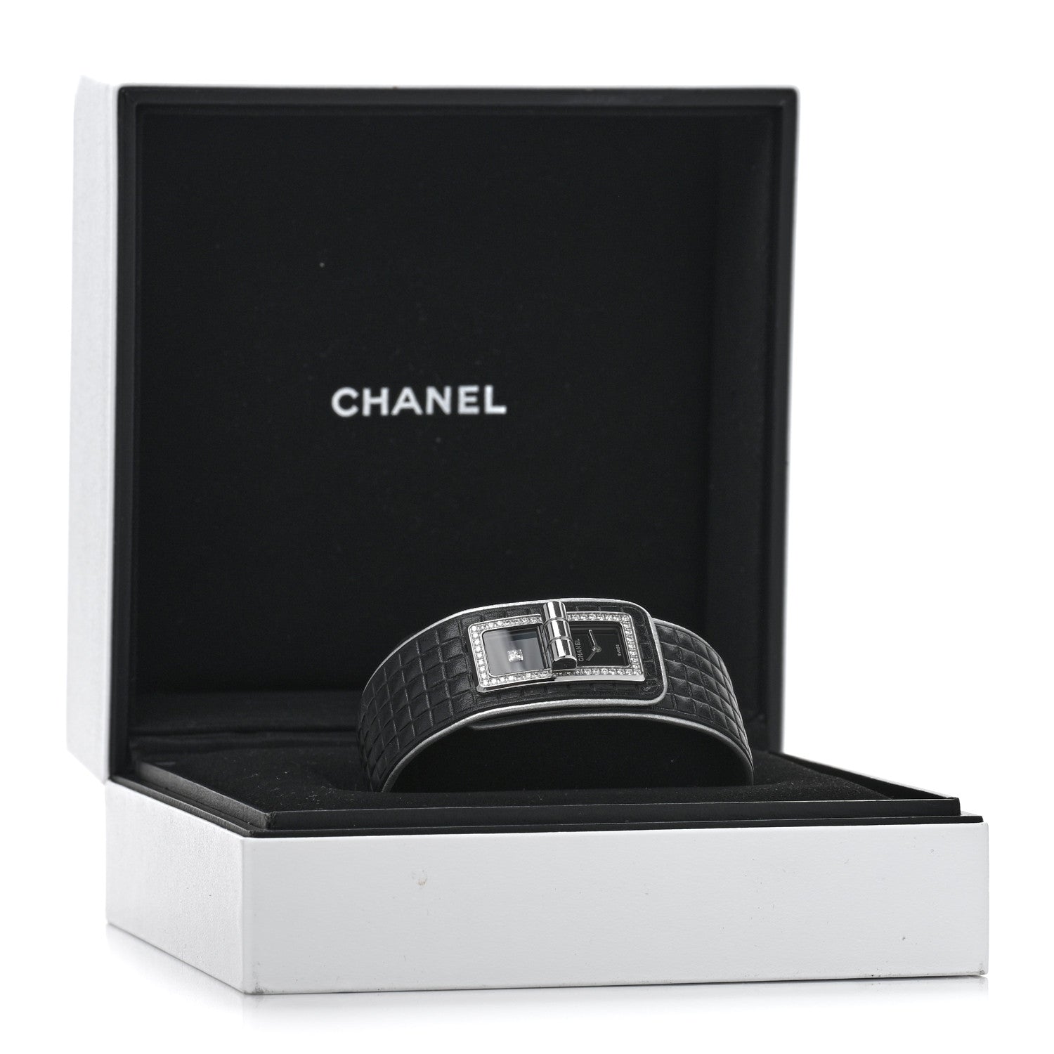 Chanel Stainless Steel Calfskin Diamond Bezel 21mm Code Coco Quartz Watch Black 4 of 4