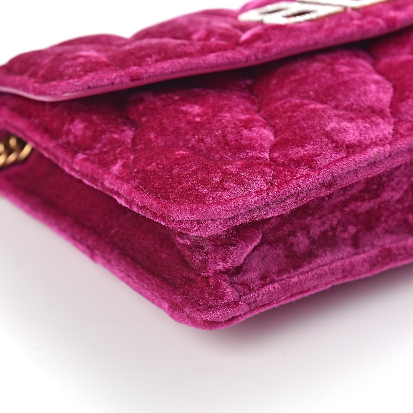 Crushed Velvet Crystal Mattress Quilted BB Wallet On Chain Fuchsia