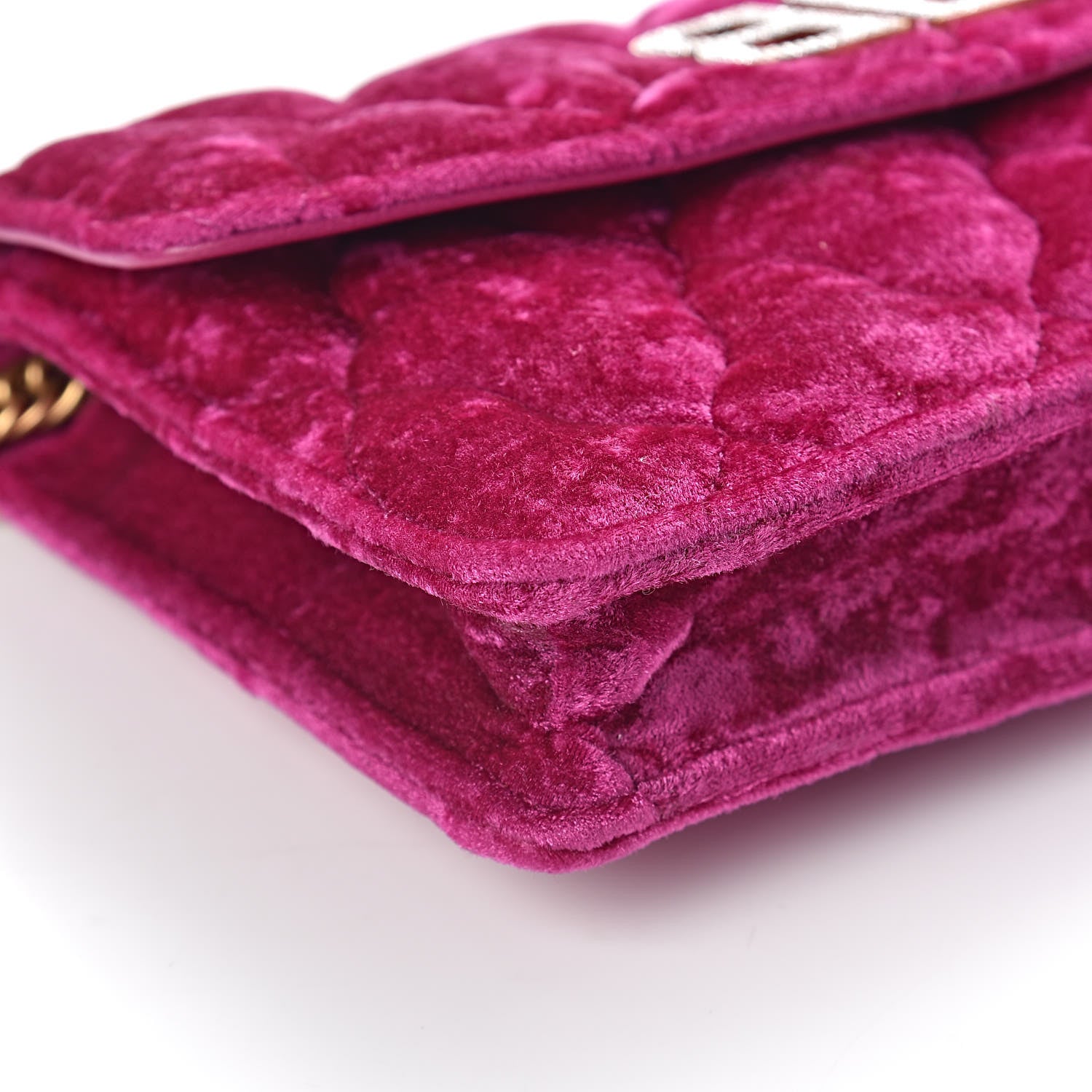 Balenciaga Crushed Velvet Crystal Mattress Quilted BB Wallet On Chain Fuchsia 8 of 9
