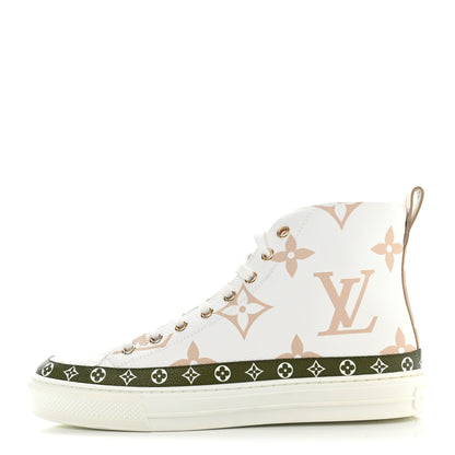 Louis Vuitton Monogram Giant Stellar Sneaker Boots 37.5 Kaki White Beige 1 of 10