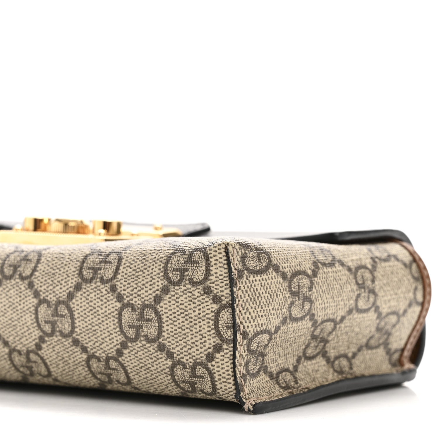 Gucci GG Supreme Monogram Calfskin Mini Padlock Top Handle Shoulder Bag Beige Black Cuir 10 of 12