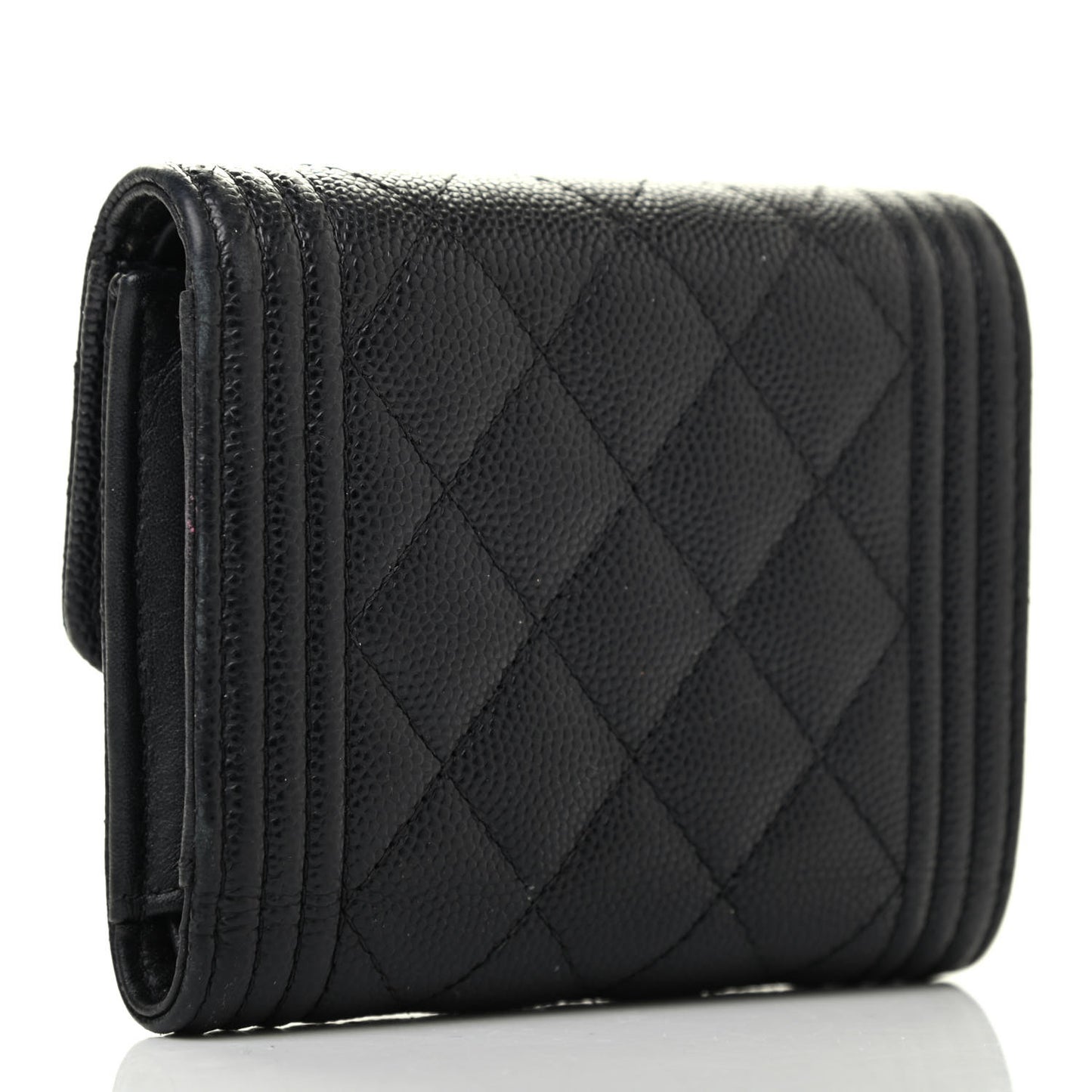 Caviar Quilted Compact Boy Wallet Black