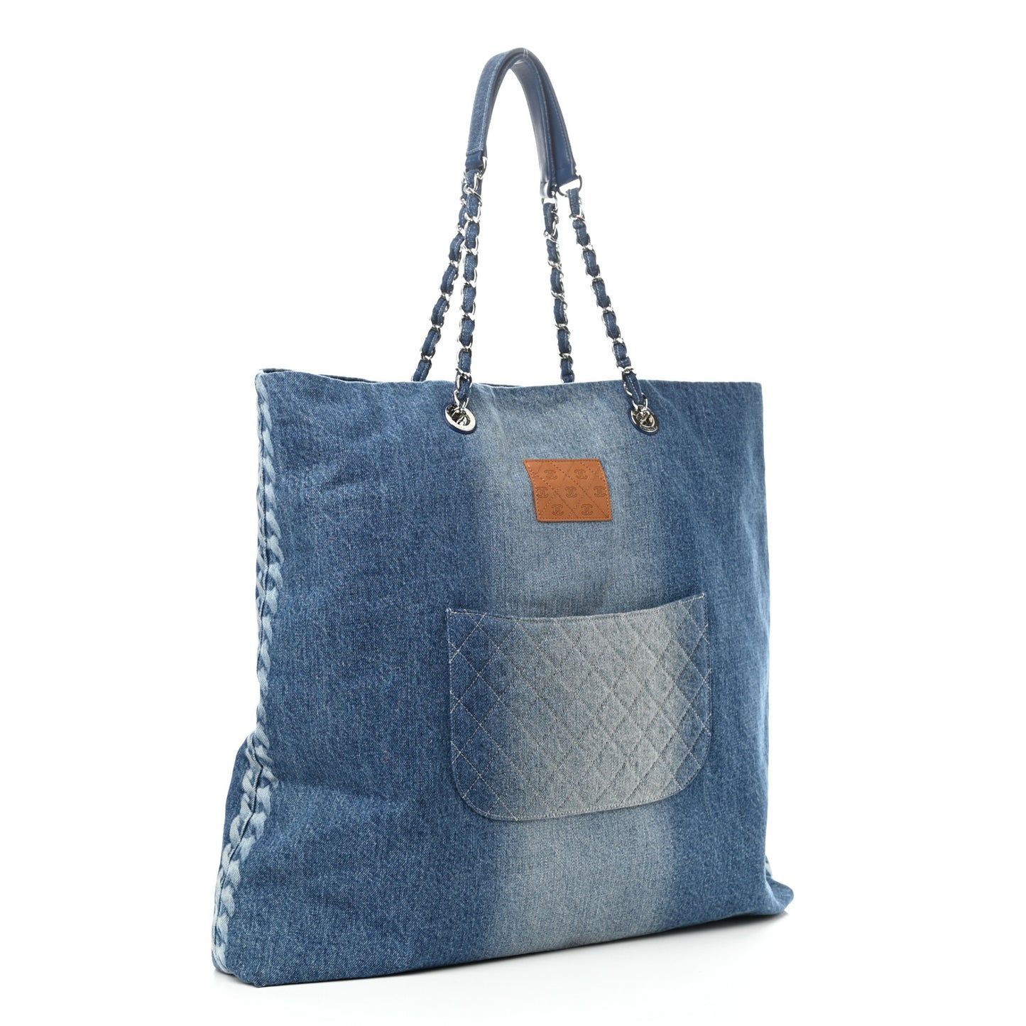 Denim Printed Shopping Bag Blue