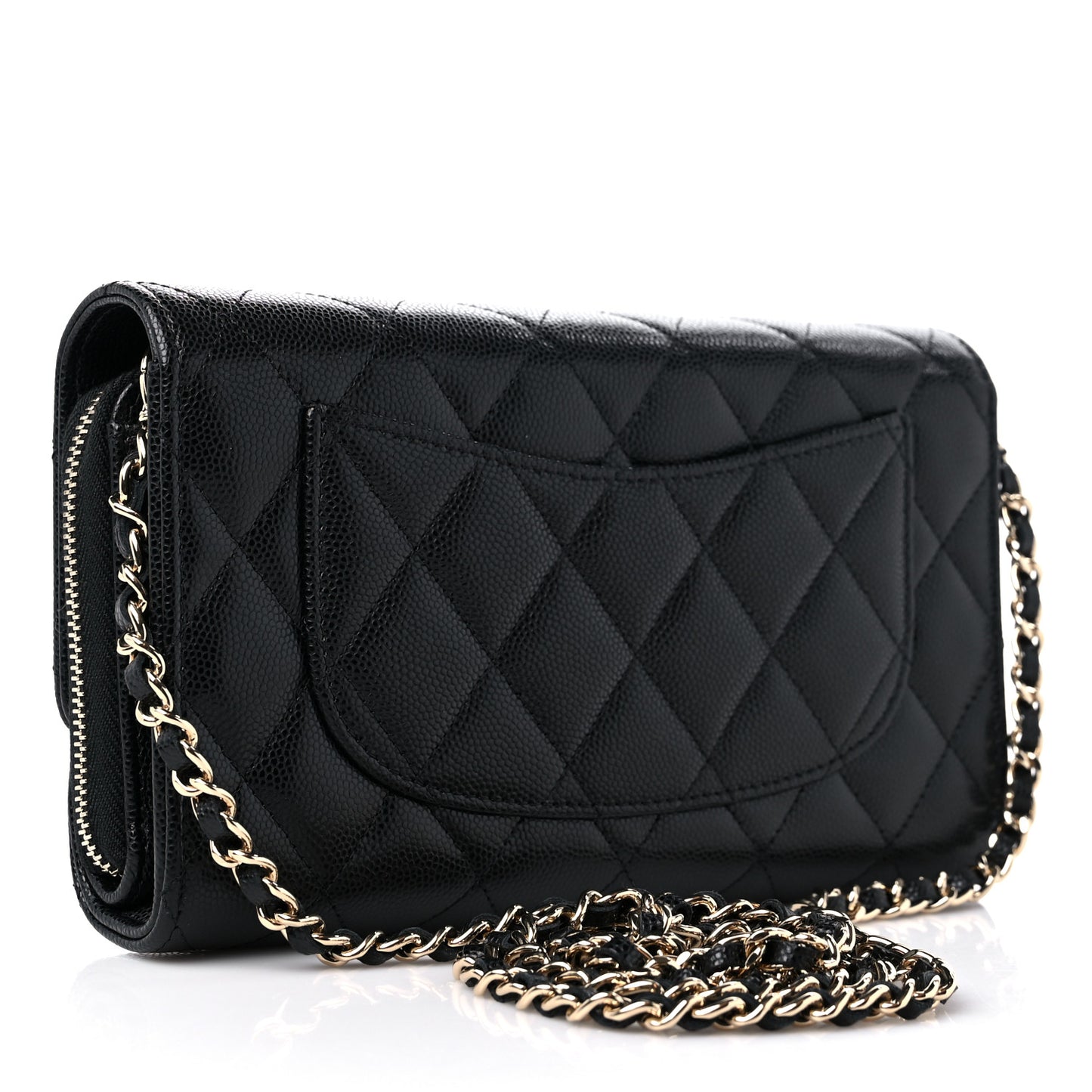 Caviar Quilted Phone Holder Wallet on Removable Chain Black