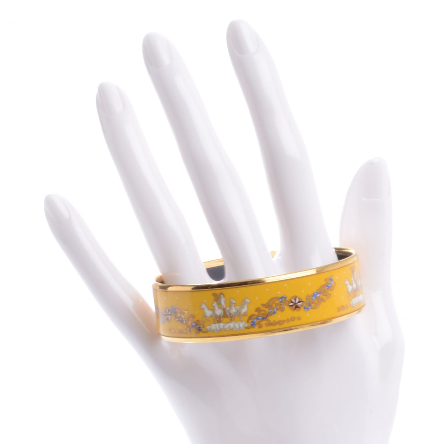 Hermes Enamel Printed Horses Wide Bracelet 65 Yellow 2 of 4