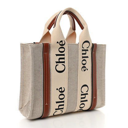 Chloe Cotton Calfskin Small Woody Ribbon Tote White Brown 3 of 10