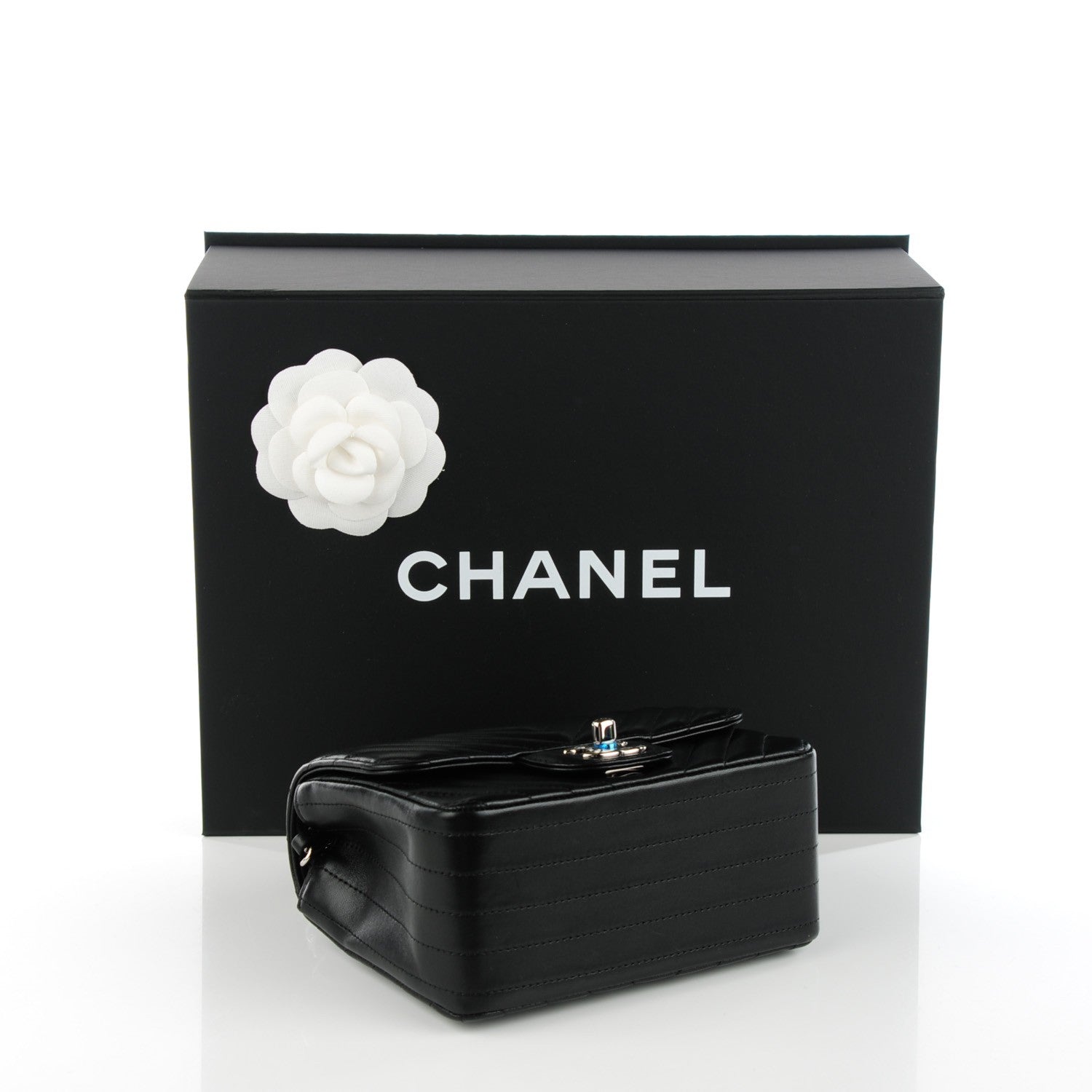 Chanel Lambskin Chevron Quilted Mini Square Flap Black 4 of 9