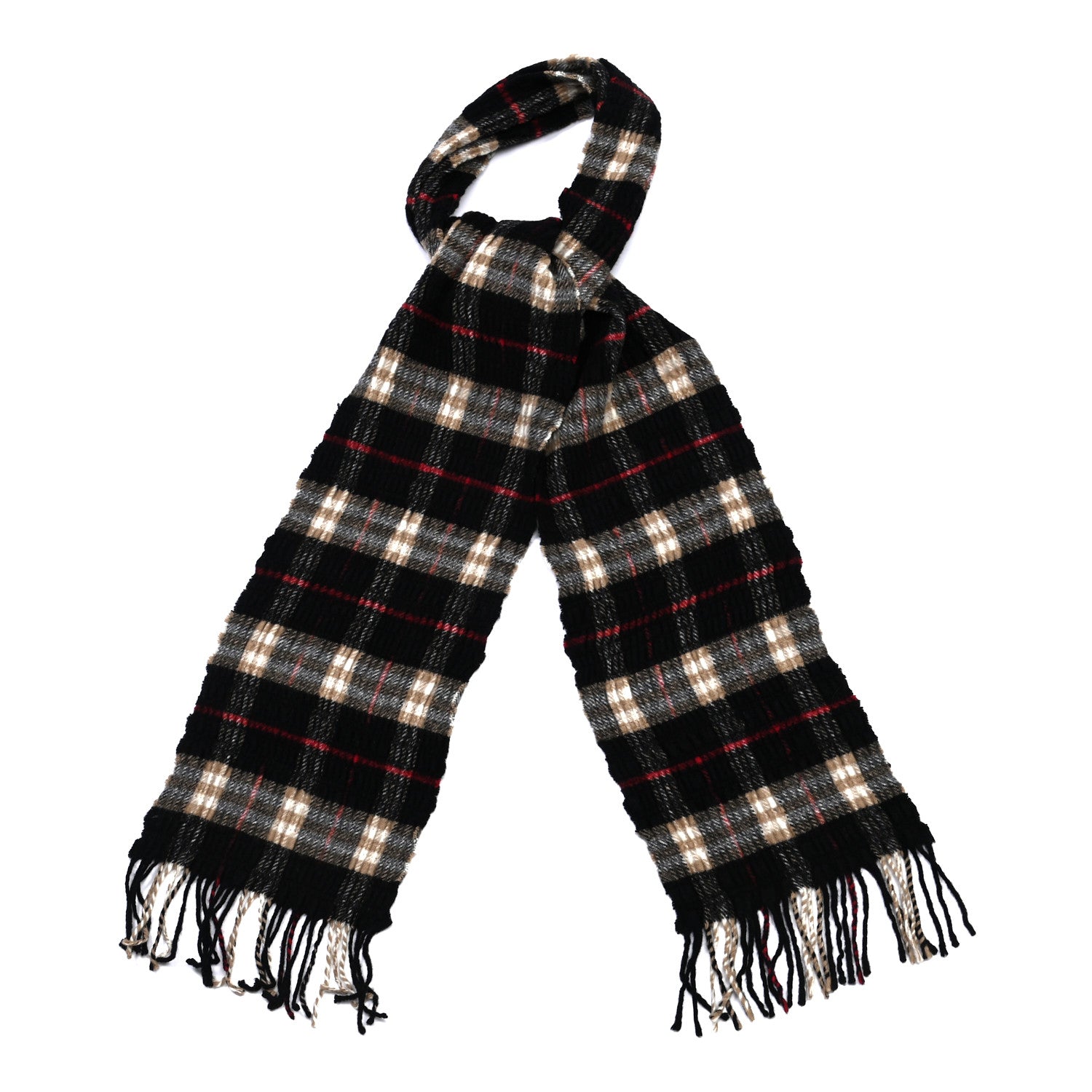 Burberry Merino Wool Cashmere Fringe Scarf Black 1 of 8