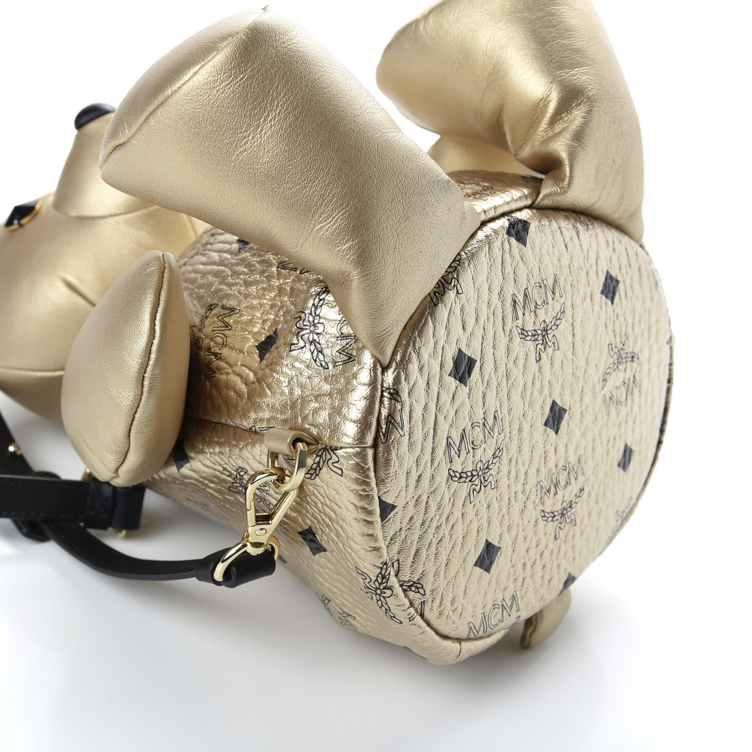 MCM Calfskin Visetos Bear Zoo Doll Backpack Gold 7 of 9