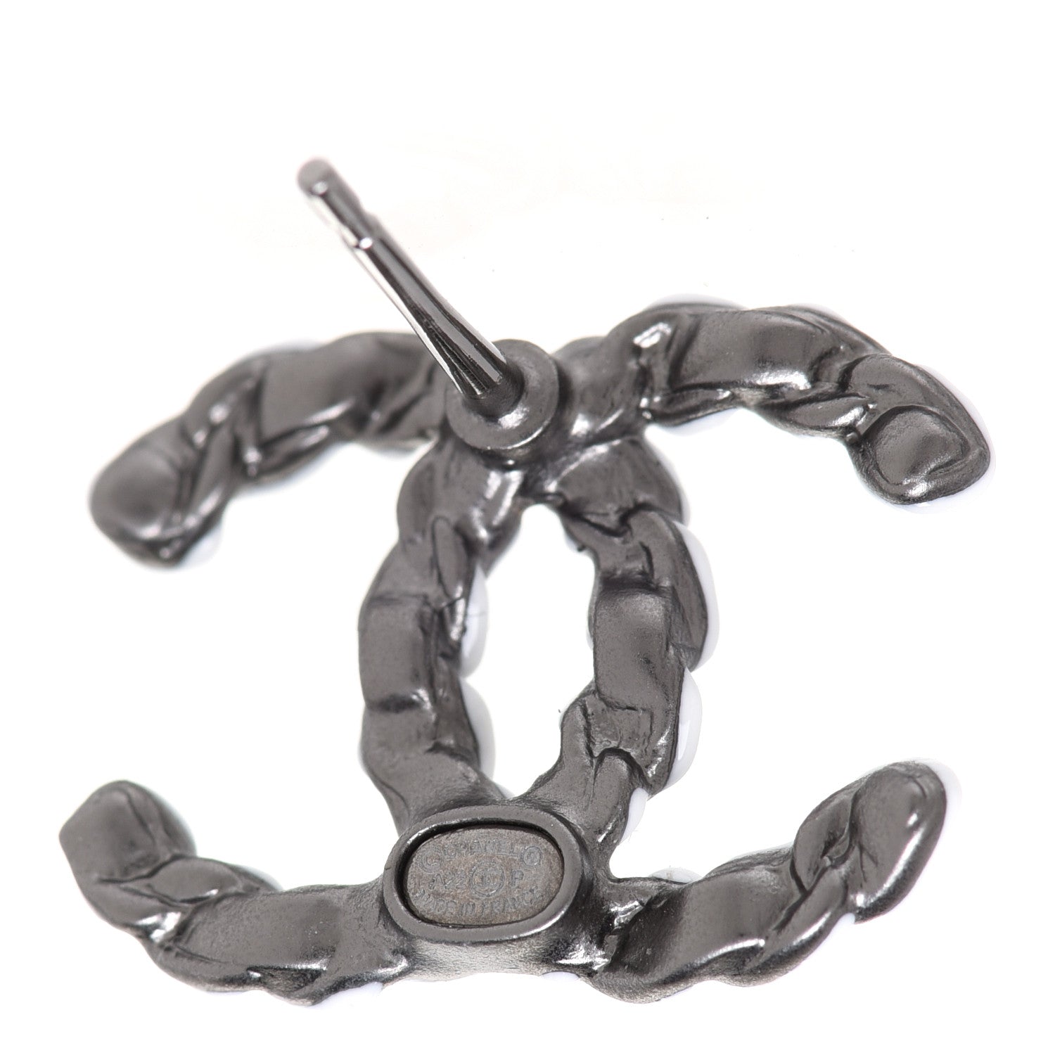 Chanel Lambskin Chain CC Earrings Silver Grey 4 of 5