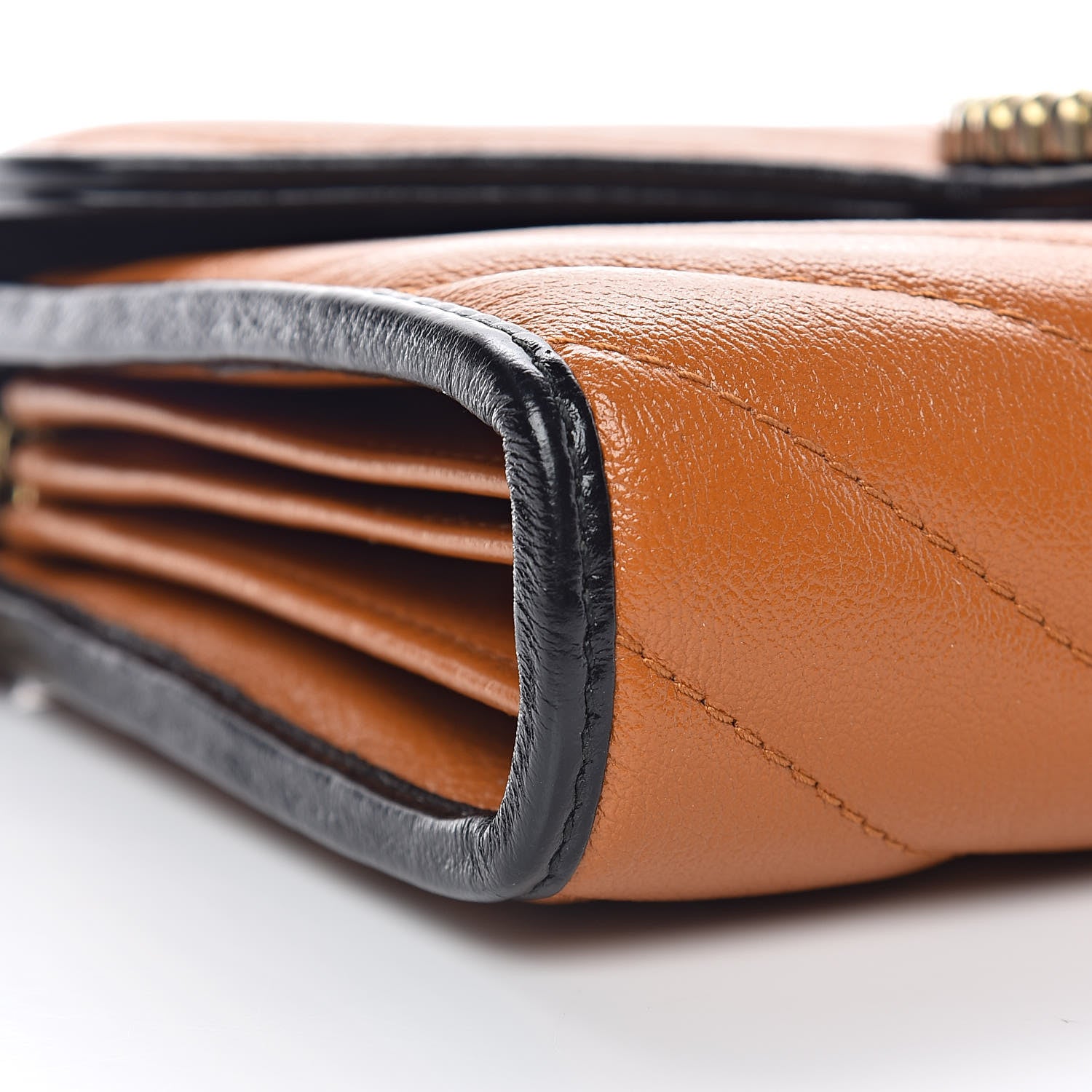 Gucci Vintage Effect Calfskin Matelasse Diagonal Torchon GG Marmont Chain Wallet Cognac 7 of 8