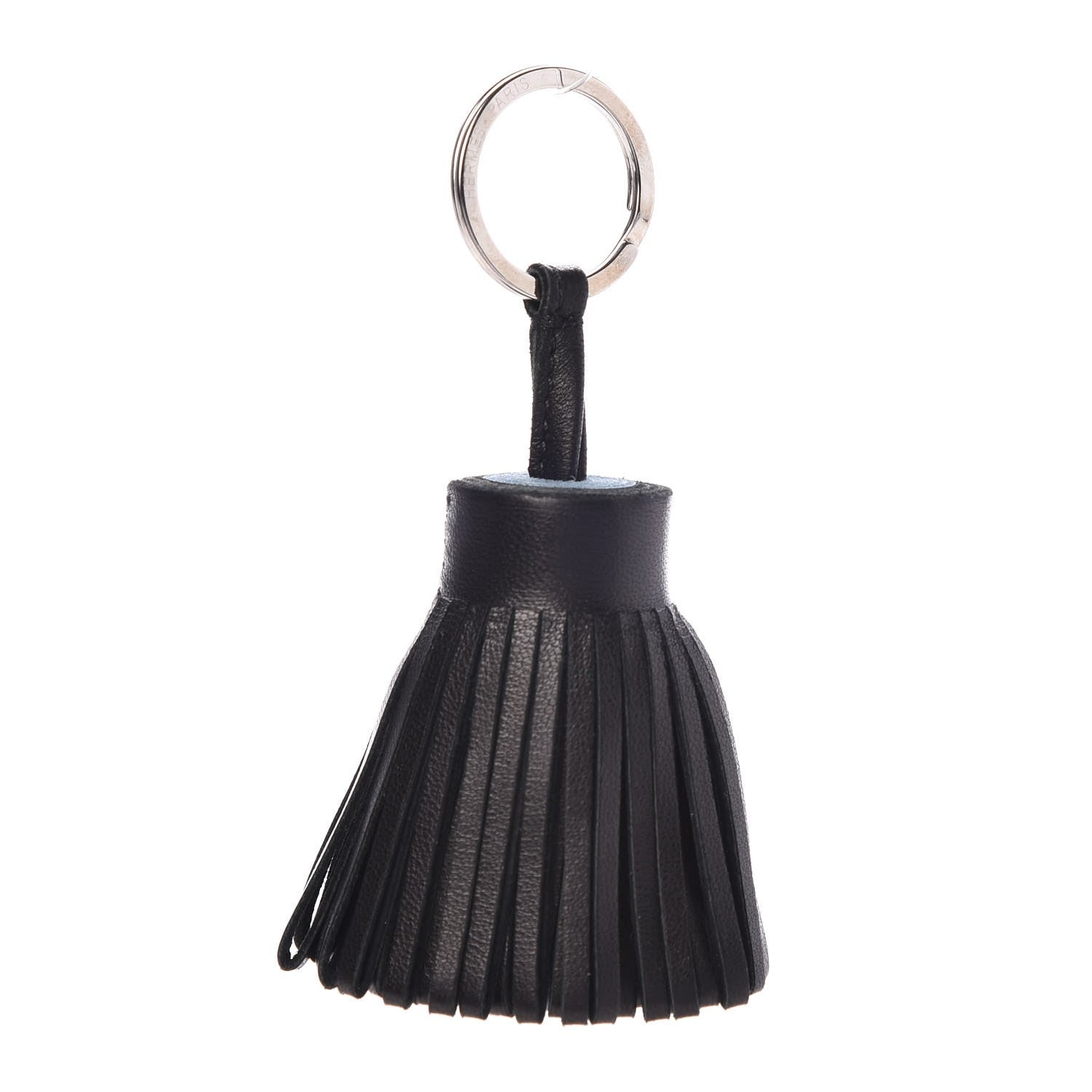 Hermes Lambskin Bi-Color Carmen Tassel Key Holder Black Bleu LIn 1 of 3