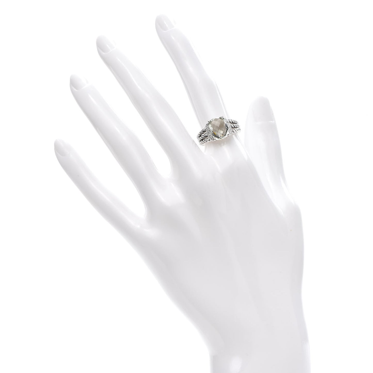 Sterling Silver Diamond Prasiolite 10mm Petite Wheaton Ring 51 5.75