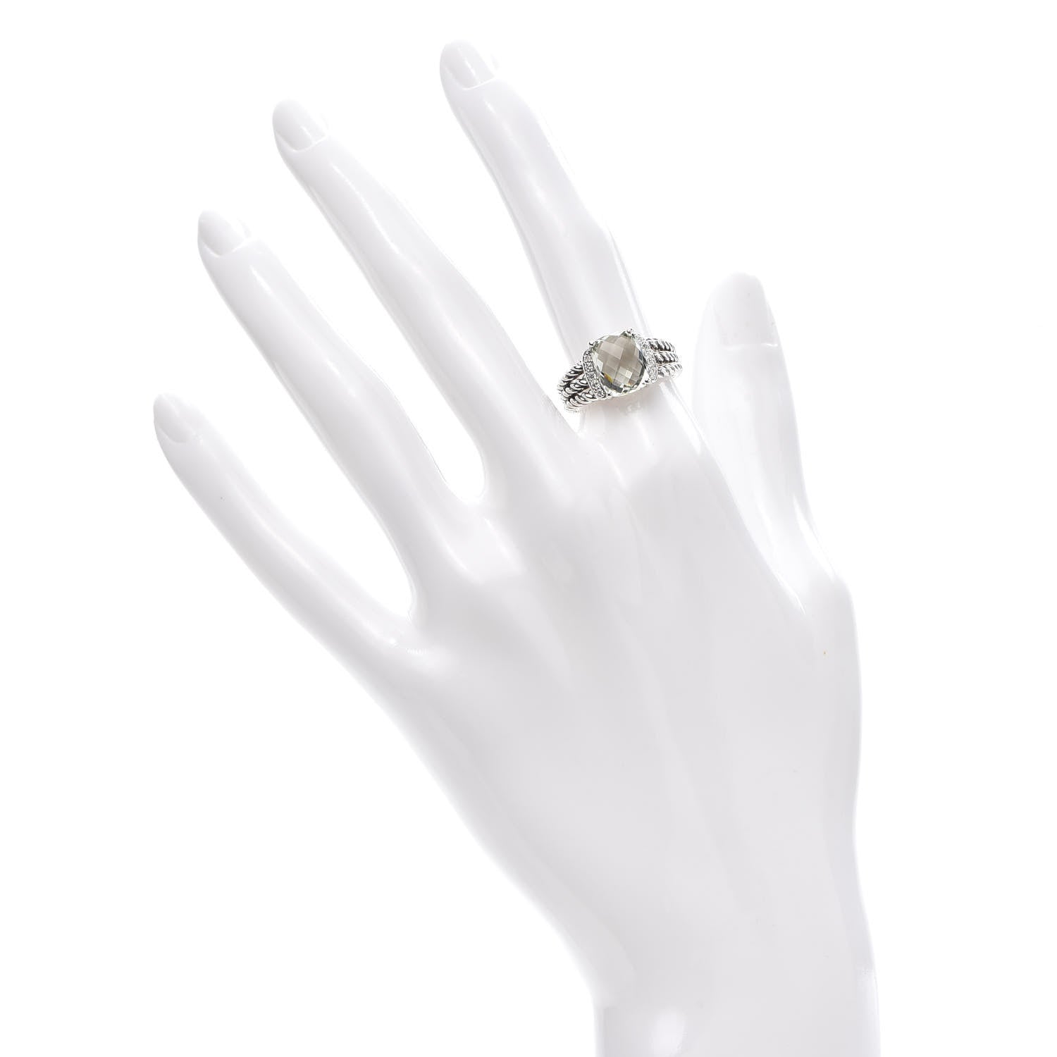 David Yurman Sterling Silver Diamond Prasiolite 10mm Petite Wheaton Ring 51 5.75 2 of 4