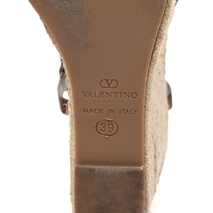 Valentino Garavani Nappa Rockstud Bow Espadrille Platform Wedge Sandals 39 Brown 6 of 8