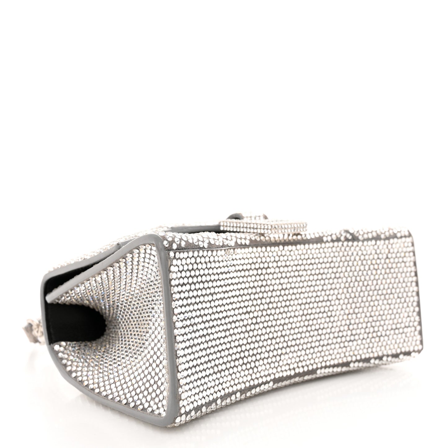 Strass Suede Hourglass Top Handle Bag XS Smoke Grey Crystal