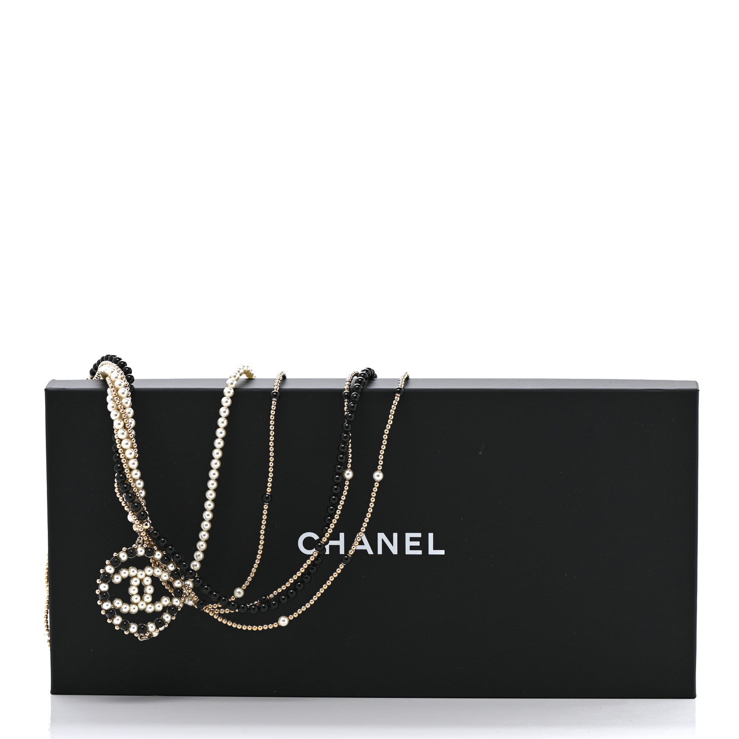 Chanel Pearl Resin Beaded CC Long Necklace Black Gold 7 of 7