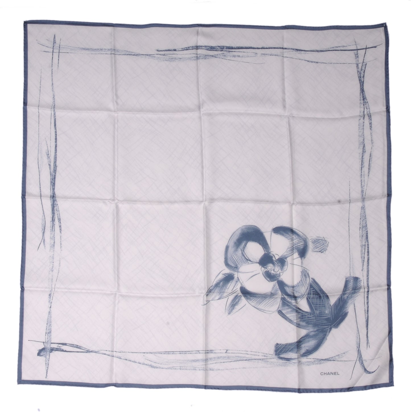 Silk CC Camellia Square Scarf Blue