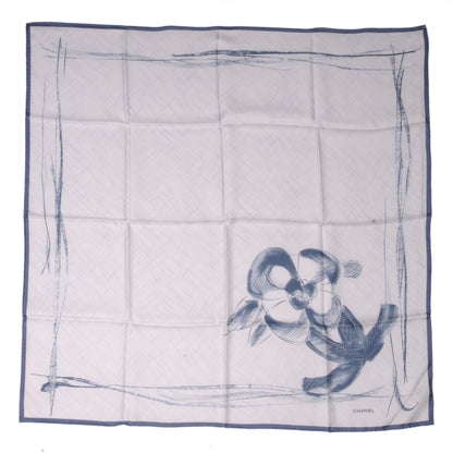 Chanel Silk CC Camellia Square Scarf Blue 3 of 5