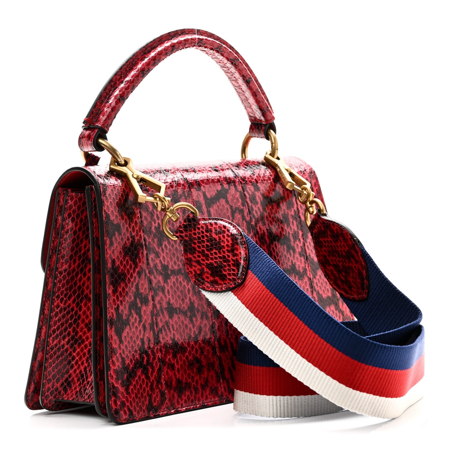 Gucci Snakeskin Sylvie Web Small Queen Margaret Top Handle Bag Red 3 of 10