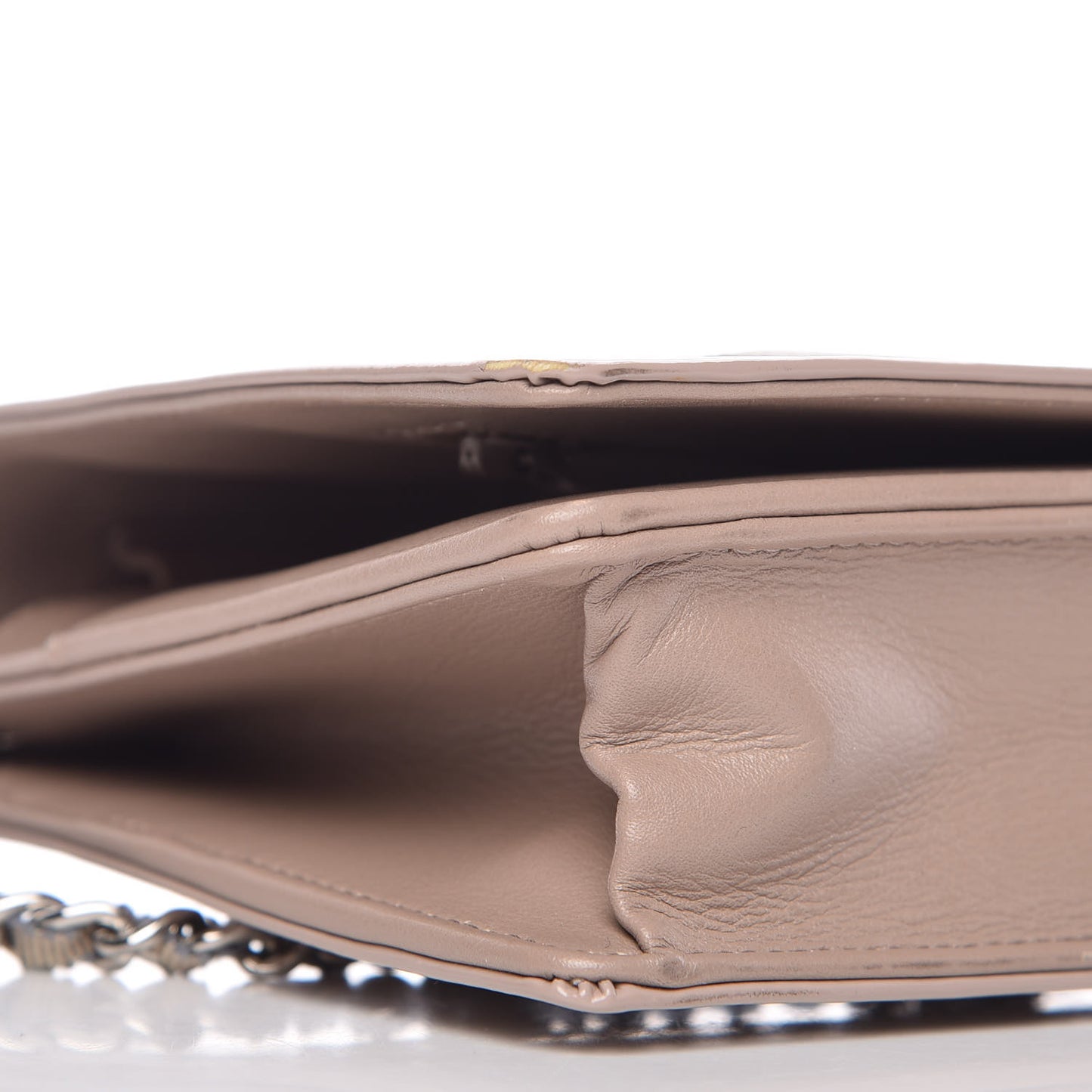Vinyl Lipstick Wallet On Chain WOC Beige