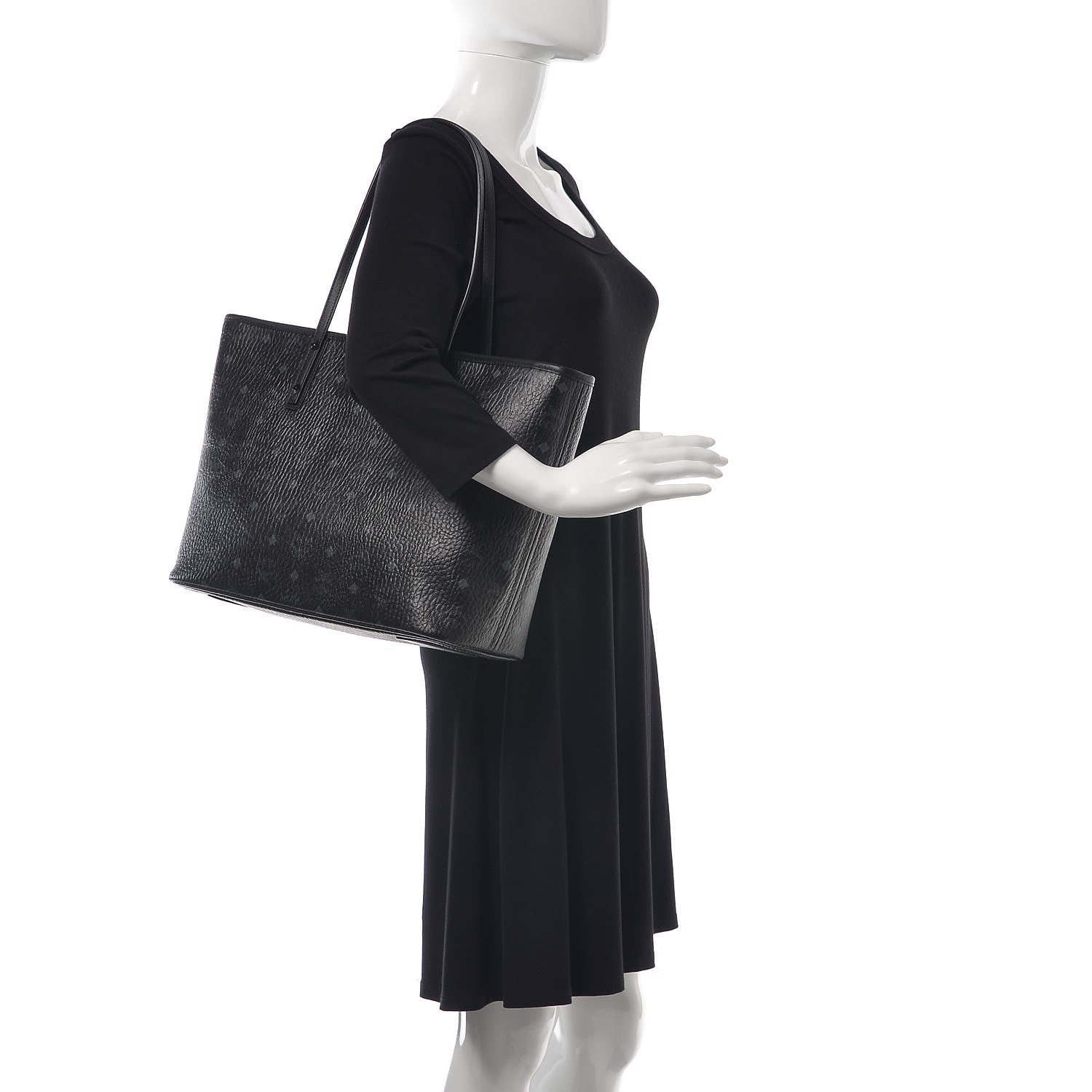 MCM Visetos Medium Anya Zip Top Shopper Tote Black 2 of 8