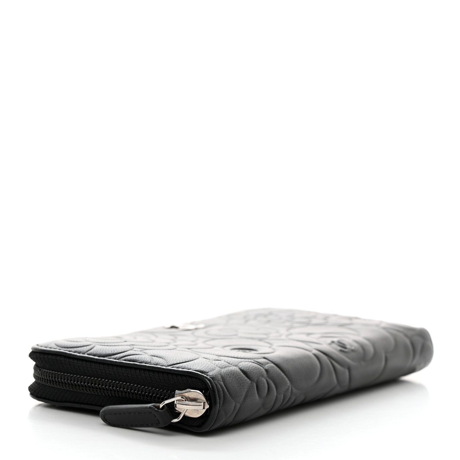 Chanel Lambskin Camellia Embossed Large Zip Around Gusset Wallet Black 4 of 8
