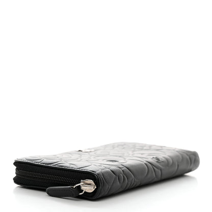 Chanel Lambskin Camellia Embossed Large Zip Around Gusset Wallet Black 4 of 8